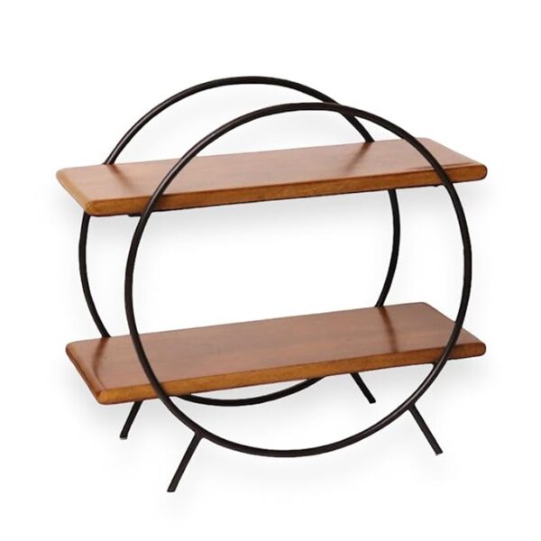 Vesta Homes Circular Home and Kitchen Organizer Rack/Storage Shelves/Spice Shelf/Wooden Organizer for Office, Bedroom | 40.5 x 16.5 x 37 cm | Mango Wood and Iron | Handcrafted in India